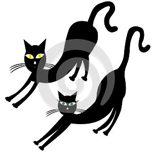 Two cartoon cats stretches after sleeping