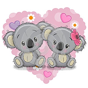 Two Cartoon Koalas on a background of heart