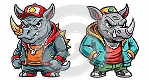 Two Cartoon Rhinos in Hip Hop Retro Style photo