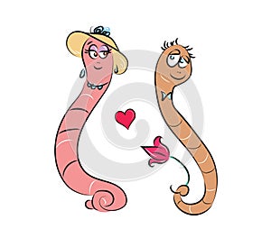 Two cartoon worms in love. photo