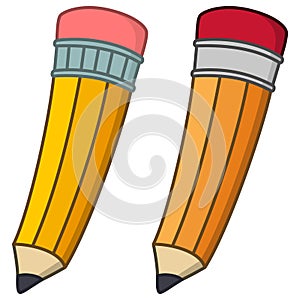 Two Cartoon Yellow Pencils with Rubber