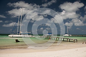 Two catamarans in port of Cayo Blanco, Cuba