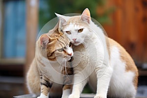 two cats demonstrating dominance by posturing