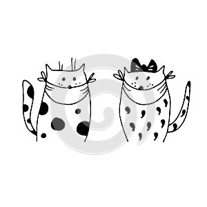 Two cats in face masks vector illustration