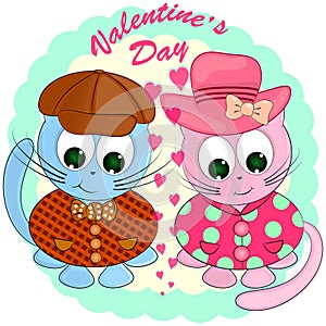 Two cats in love. cartoon vector illustration.