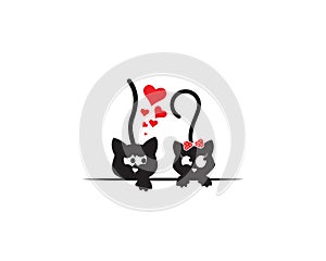 Two cats in love, funny illustration, vector, cartoon, children wall decals, kids wall artwork isolated on white background