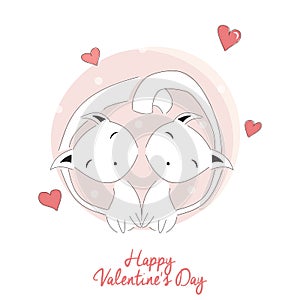 Two cats in love, happy Valentine's day