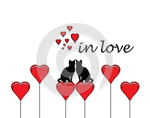 Two cats in love with heart and in love word