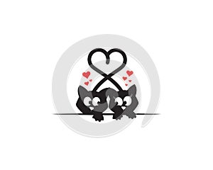 Two cats in love making heart with their tails, funny illustration, vector, cartoon, children wall decals, kids wall artwork