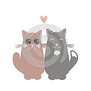 Two cats in love. Valentine Day greeting card. Vector illustration