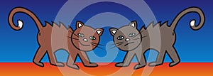 Two cats on roof, funny vector illustration