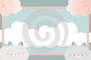 two cats are sitting in front of a cloud filled frame