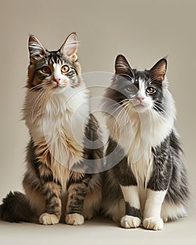 Two Cats Sitting Side by Side