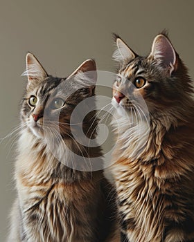 Two Cats Sitting Side by Side