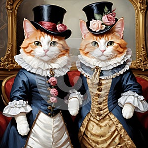 Two cats in victorian fashion