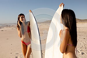 Caucasian women having fun on the beach