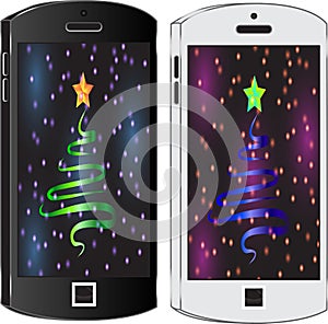 Two cell phone black and white. Christmas