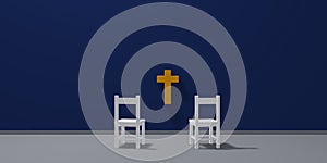 Two chairs and christian cross