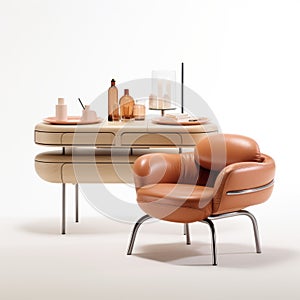 Vanity Table With Bouroullec Lounge Chair In Tan Leather photo