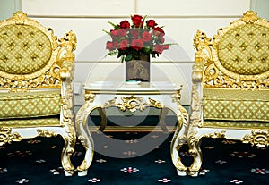 Two chairs and marble table photo