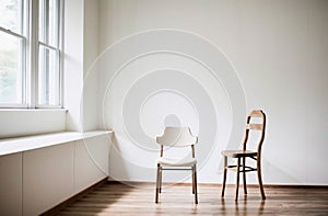 two chairs Place it near a window in an empty room. represents emptiness or loneliness