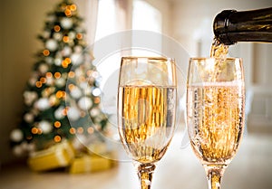 Two Champagne Glass On Defocused Background