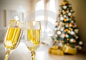 Two Champagne Glass On Defocused Background