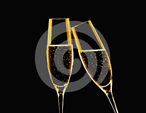 Two champagne glasses on black background