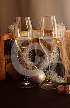 Two champagne glasses, Christmas decoration