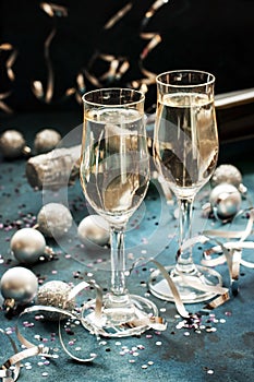 Two champagne glasses ready to celebrate in  New Year