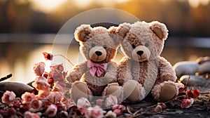 Two charming teddy bears sharing a sweet moment symbolizing love companionship and friendship on Valentines Day