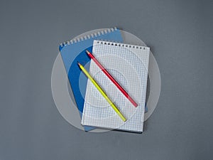 Two checkered notebooks and a pencils