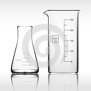 Two Chemical Laboratory Glassware Or Beaker. Glass Equipment Empty Clear Test Tube