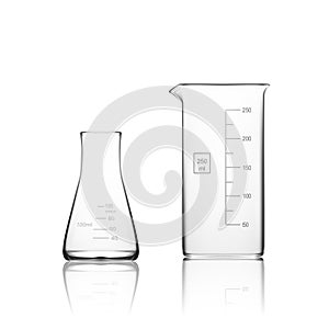 Two Chemical Laboratory Glassware Or Beaker. Glass Equipment Empty Clear Test Tube photo