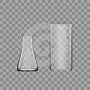 Two Chemical Laboratory Glassware Or Beaker. Glass Equipment Empty Clear Test Tube photo
