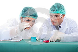 Two chemists making experiments