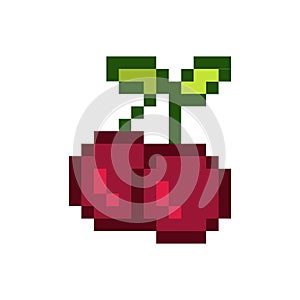 Two cherries pixelated fruit graphic