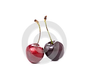 Two cherries isolated on white background
