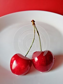 Two Cherrys on white background