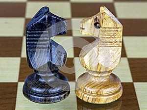 Two chess horse faced