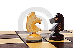 Two chess knight figures.
