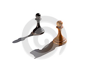 Two chess pawns one casting a knight piece shadow