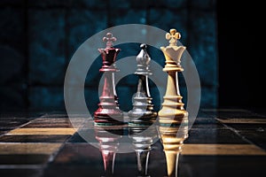 two chess pieces with a larger piece overshadowing a smaller one