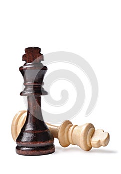 Two chess pieces, one dark and one light