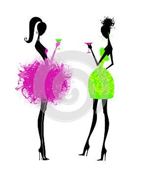 Two Chic Young Women in Party Dresses photo