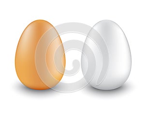 Two chicken eggs realistic different colors