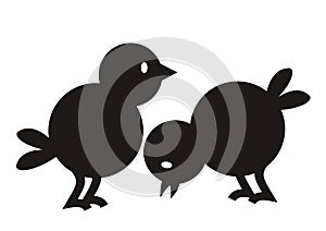 Two chickens, black vector icon