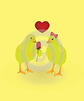 Two chickens in love, Valentines day card