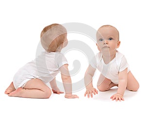 Two child baby toddlers sitting crawling happy