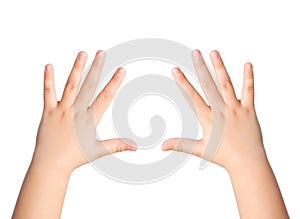 Two children hands on an isolated background